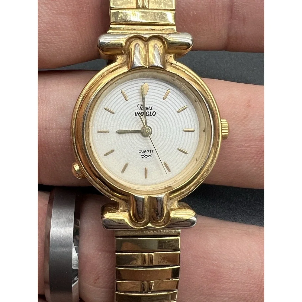 Timex Indiglo Gold Tone Stretch Band‎ Quartz Women's Watch Sz. 6